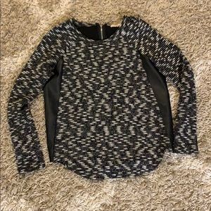 B&W sweater with faux leather side panels, sz S